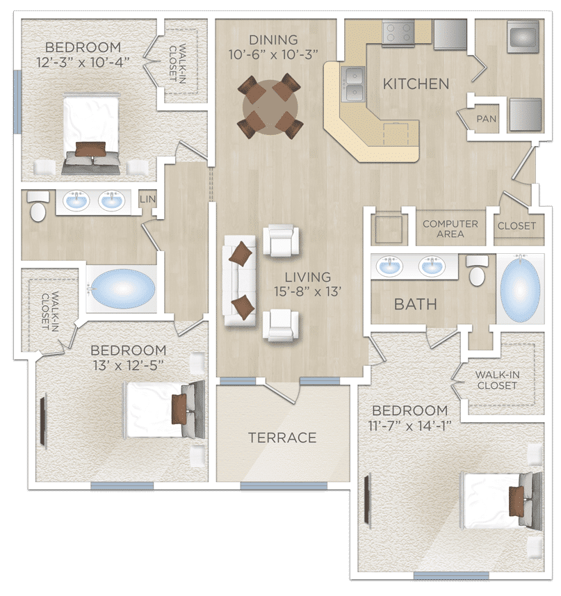 Three Bedroom Apartments