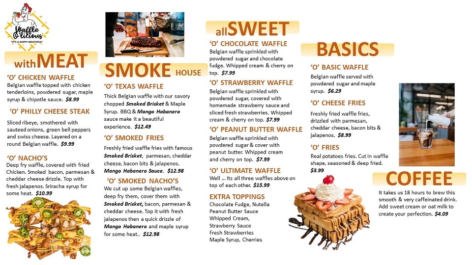 Apartments in Northwest Houston North A menu featuring a variety of food and beverages, including options for Apartments for rent in NW Houston North.