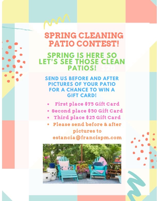 Apartments in Northwest Houston North Spring cleaning patio contest flyer for Apartments in Northwest Houston North.