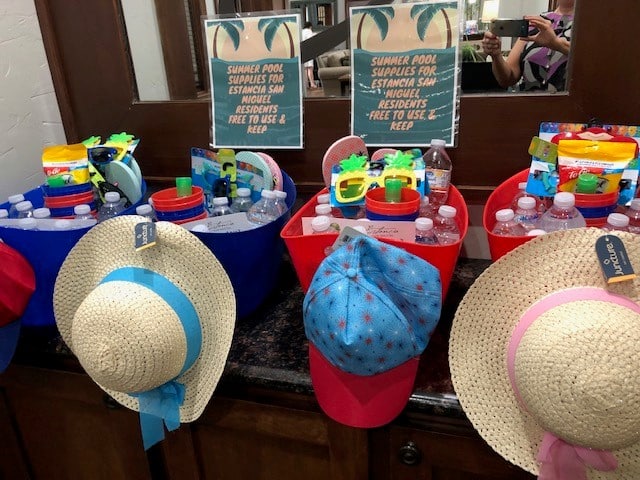 Apartments in Northwest Houston North Hats and ice cream buckets displayed on a counter at an apartment in Northwest Houston North.