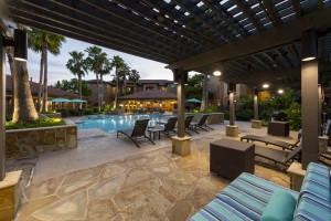 Apartments for Rent in Northwest Houston, TX - Evening View of Pergola & Pool Area