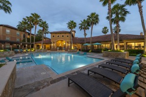 Apartments for Rent in Northwest Houston, TX -Evening View of Clubhouse & Pool Area 